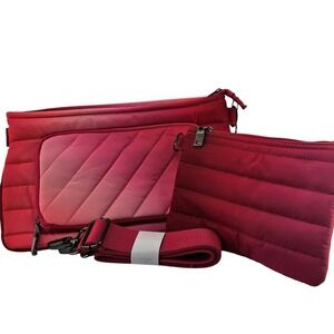 Think Royln Ombre Puffer Crossbody Bag with Wallet Pouch Set Red Pink